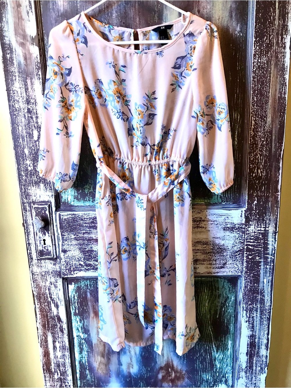 H&M Blush Pink Floral Dress with Belt